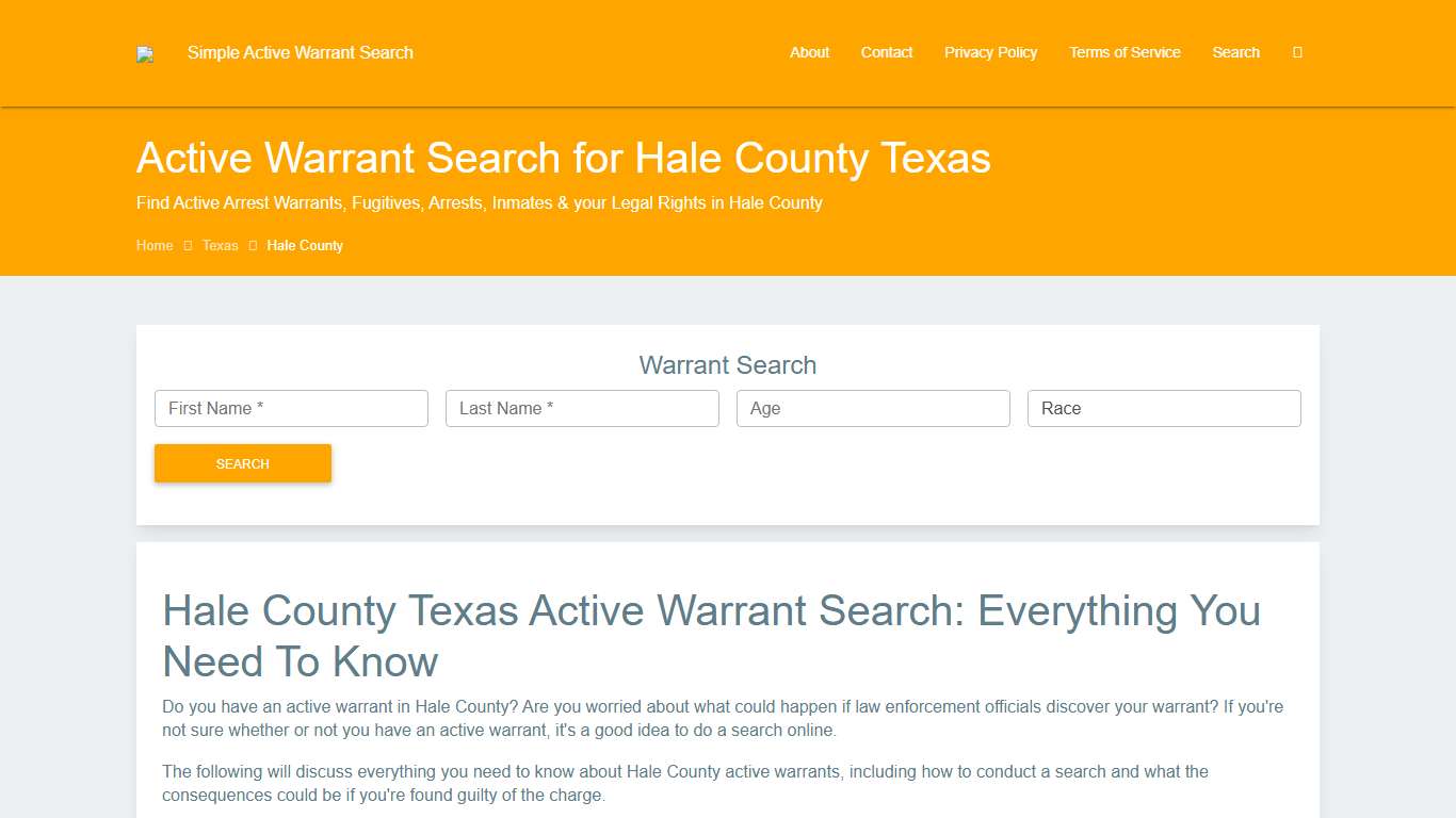 Active Warrant Search in Hale County Texas - Outstanding Warrants