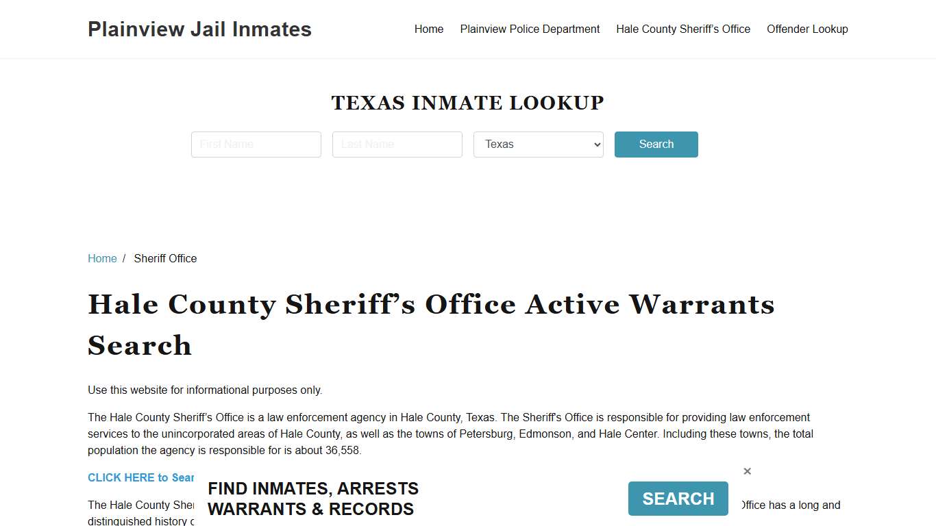 Hale County Sheriff Office, TX Warrant Lookup
