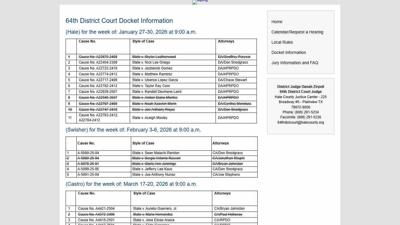 Docket Information – Welcome to the 64th District Court